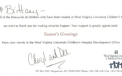 Thank You Card from WVU Children’s Hospital